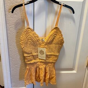 Rebellion Women's Mustard Crochet Camisole